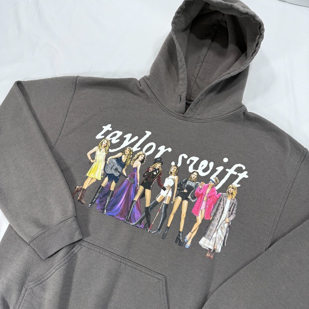 Taylor Swift Eras Tour Graphic Hoodie Womens Medium Gray Pullover Sweatshirt